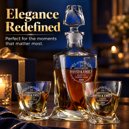 Anniversary Gift – Twisted Decanter Set with 2 Glasses, 2 Whiskey Balls & Wooden Box – image 16