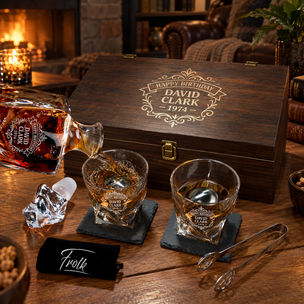 Birthday Gift – Twisted Decanter Set with 2 Glasses, 2 Whiskey Balls & Wooden Box – image 04