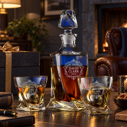 Birthday Gift – Twisted Decanter Set with 2 Glasses, 2 Whiskey Balls & Wooden Box – image 08