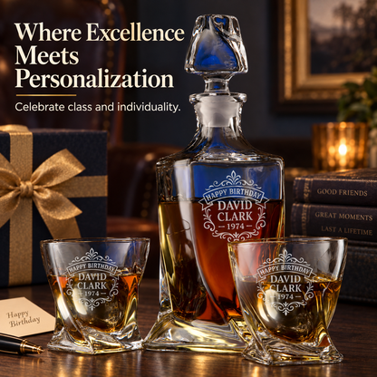 Birthday Gift – Twisted Decanter Set with 2 Glasses, 2 Whiskey Balls & Wooden Box – image 16