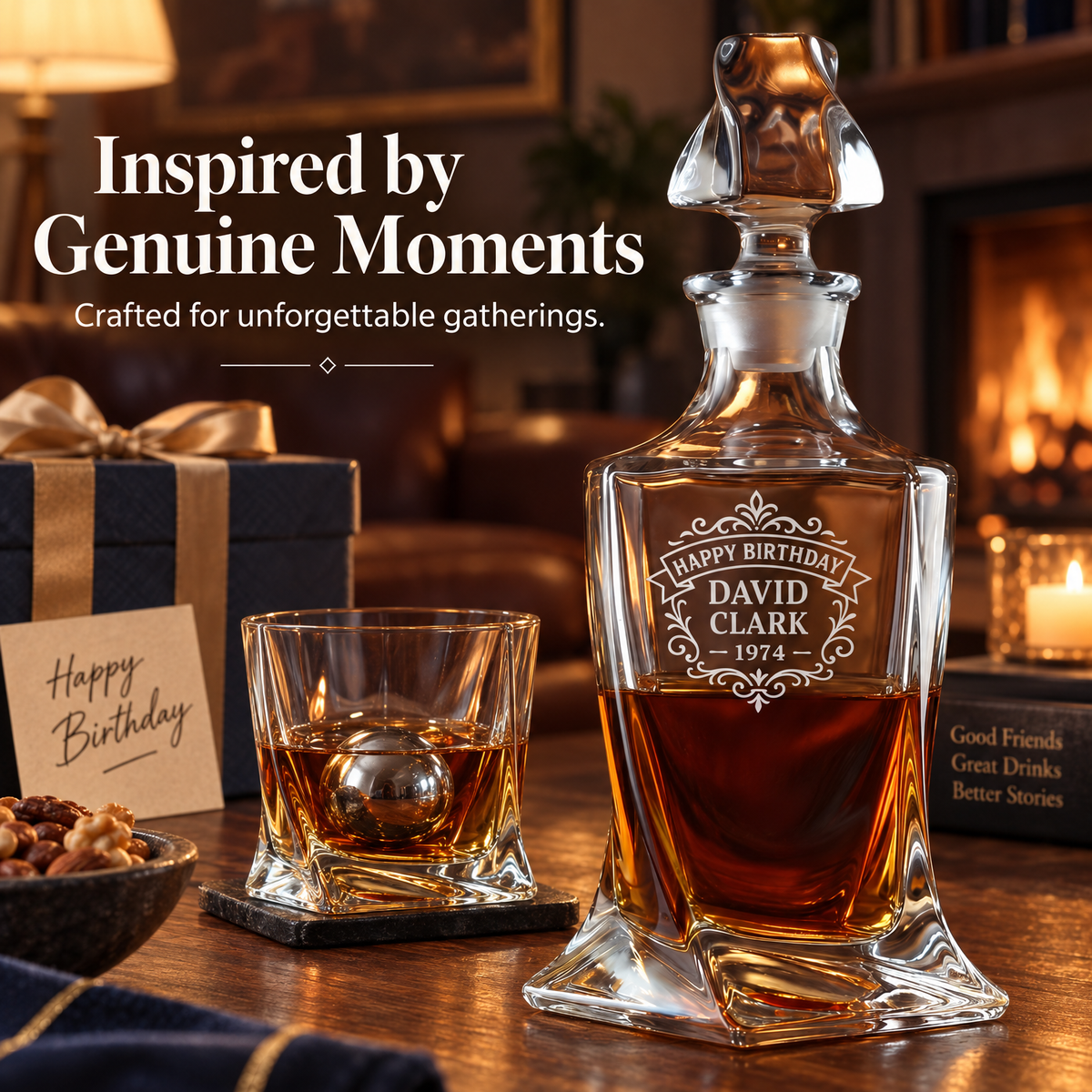 Birthday Gift – Twisted Decanter Set with 2 Glasses, 2 Whiskey Balls & Wooden Box product image