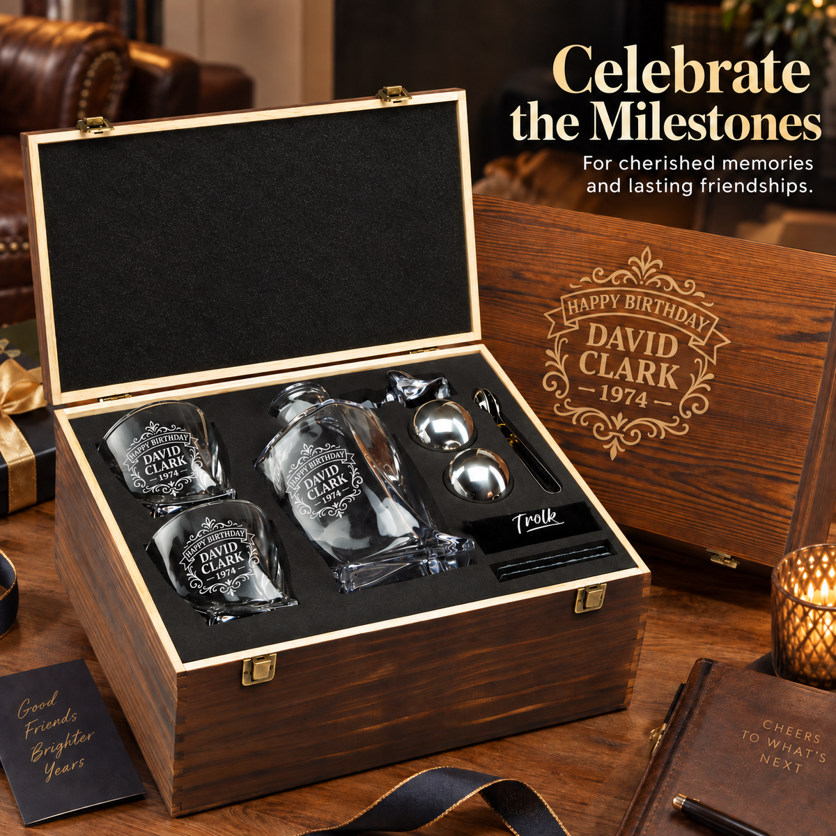 Birthday Gift – Twisted Decanter Set with 2 Glasses, 2 Whiskey Balls & Wooden Box – image 20