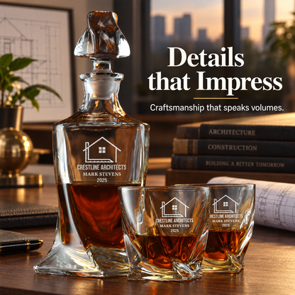 Construction Company Gifts – Twisted Decanter Set with 2 Glasses, 2 Whiskey Balls & Wooden Box – image 12