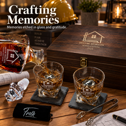 Construction Company Gifts – Twisted Decanter Set with 2 Glasses, 2 Whiskey Balls & Wooden Box – image 14