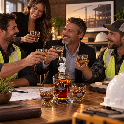 Construction Company Gifts – Twisted Decanter Set with 2 Glasses, 2 Whiskey Balls & Wooden Box – image 15