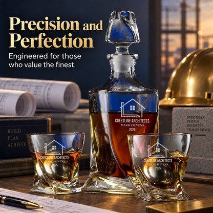 Construction Company Gifts – Twisted Decanter Set with 2 Glasses, 2 Whiskey Balls & Wooden Box – image 16