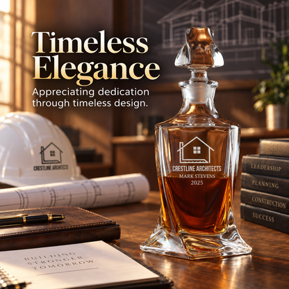 Construction Company Gifts – Twisted Decanter Set with 2 Glasses, 2 Whiskey Balls & Wooden Box – image 18