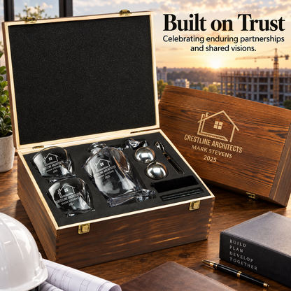 Construction Company Gifts – Twisted Decanter Set with 2 Glasses, 2 Whiskey Balls & Wooden Box – image 20