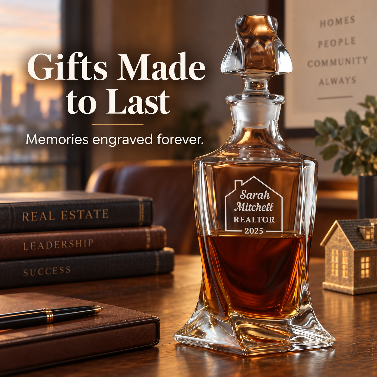 Real Estate Company Gifts – Twisted Decanter Set with 2 Glasses, 2 Whiskey Balls & Wooden Box – image 18