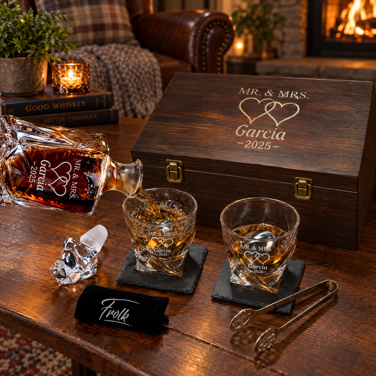 Family Gift – Twisted Decanter Set with 2 Glasses, 2 Whiskey Balls & Wooden Box – image 04