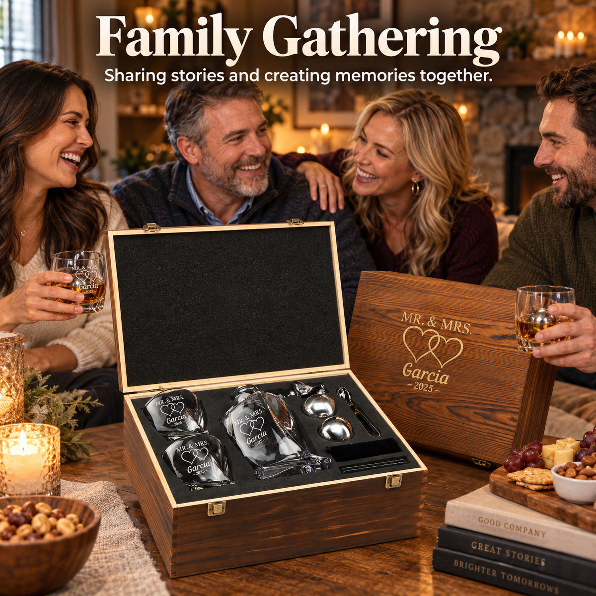 Family Gift – Twisted Decanter Set with 2 Glasses, 2 Whiskey Balls & Wooden Box product image