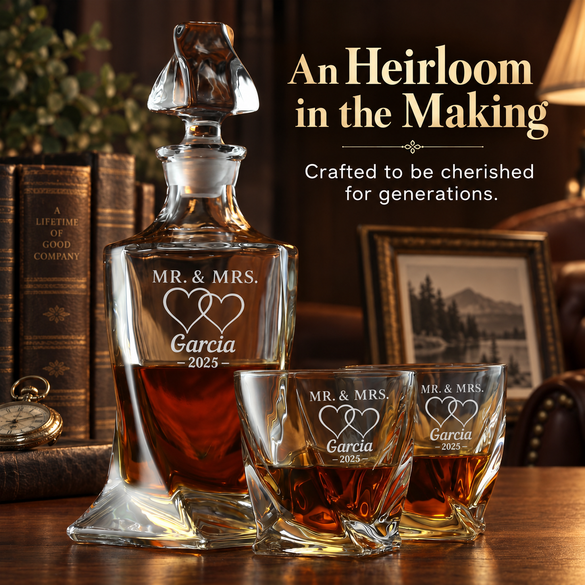 Family Gift – Twisted Decanter Set with 2 Glasses, 2 Whiskey Balls & Wooden Box – image 12