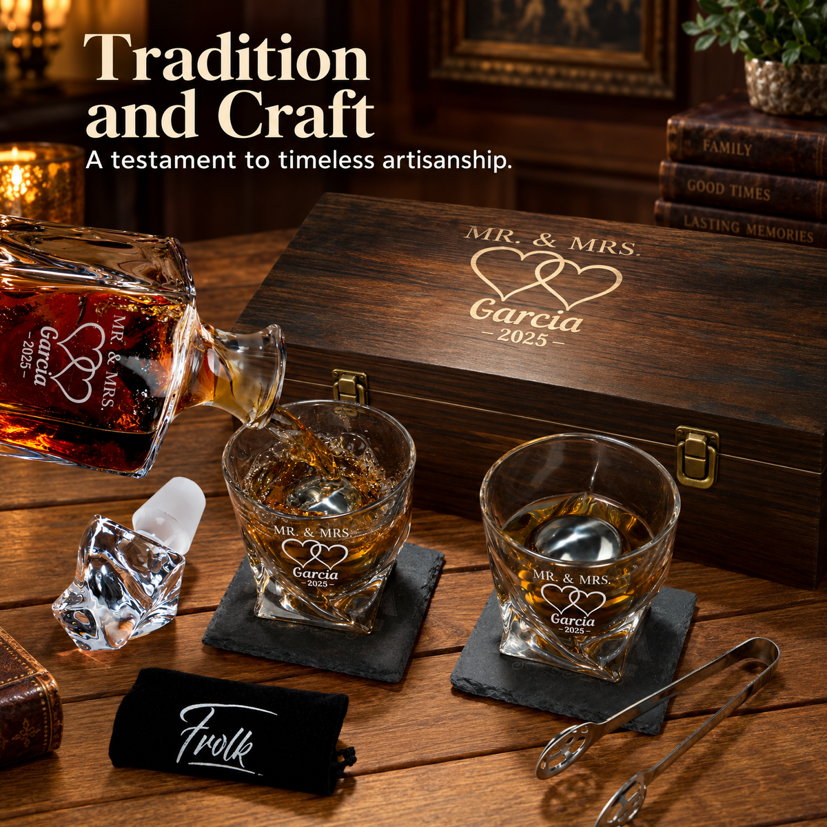 Family Gift – Twisted Decanter Set with 2 Glasses, 2 Whiskey Balls & Wooden Box – image 14