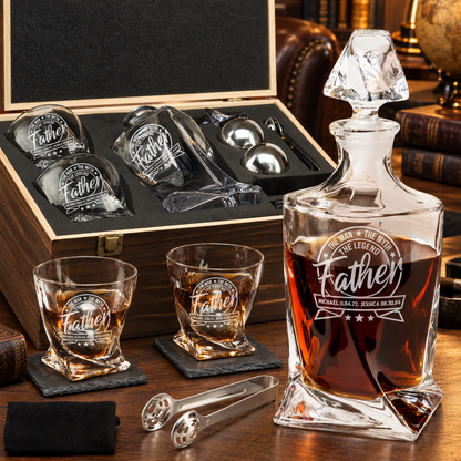 Gift for Father – Twisted Decanter Set with 2 Glasses, 2 Whiskey Balls & Wooden Box – image 01
