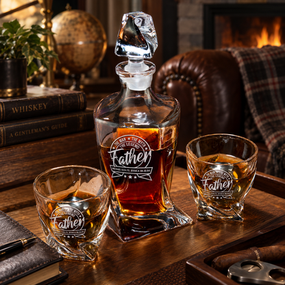 Gift for Father – Twisted Decanter Set with 2 Glasses, 2 Whiskey Balls & Wooden Box – image 06