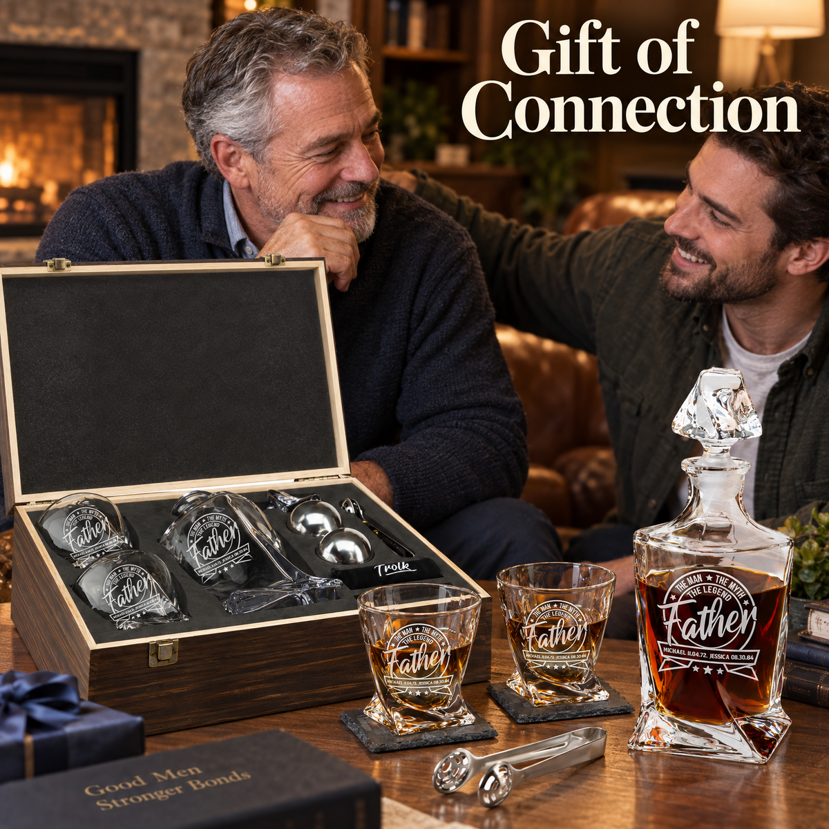 Gift for Father – Twisted Decanter Set with 2 Glasses, 2 Whiskey Balls & Wooden Box product image