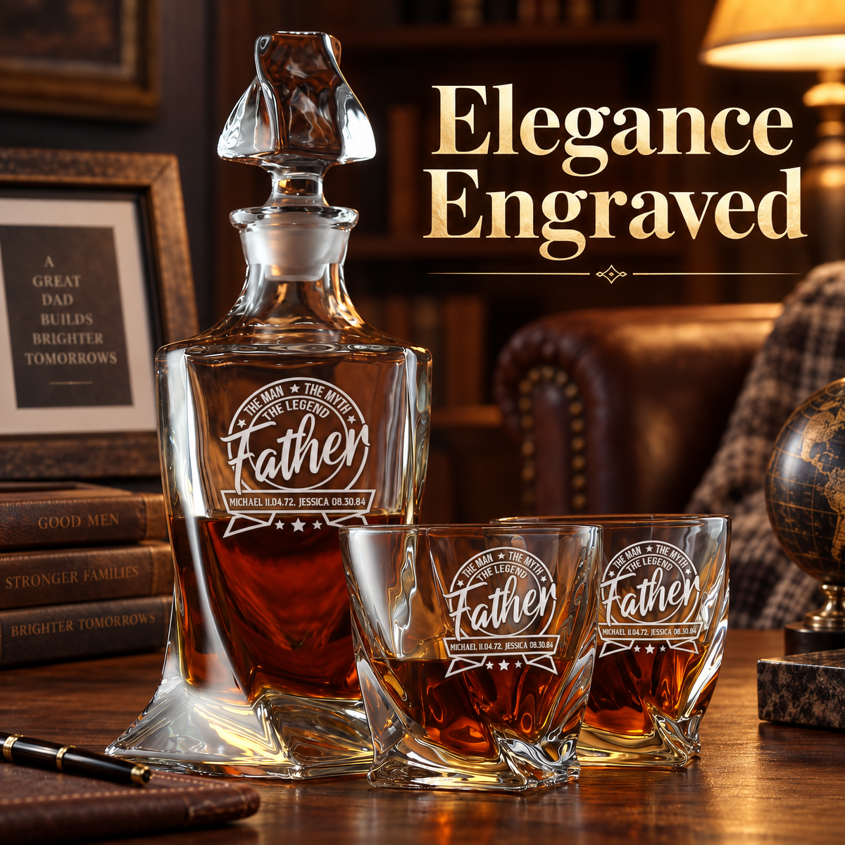Gift for Father – Twisted Decanter Set with 2 Glasses, 2 Whiskey Balls & Wooden Box – image 12