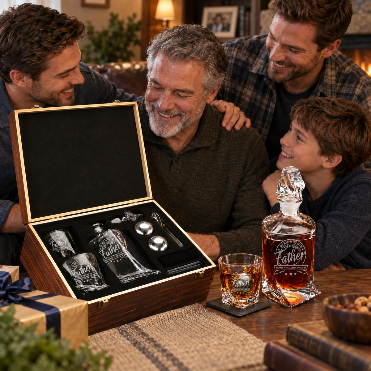 Gift for Father – Twisted Decanter Set with 2 Glasses, 2 Whiskey Balls & Wooden Box – image 17