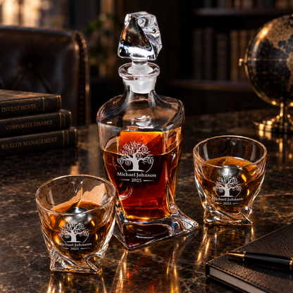 Finance Company Gifts – Twisted Decanter Set with 2 Glasses, 2 Whiskey Balls & Wooden Box – image 06
