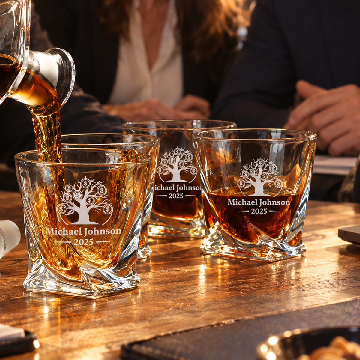 Finance Company Gifts – Twisted Decanter Set with 2 Glasses, 2 Whiskey Balls & Wooden Box product image