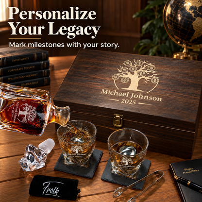 Finance Company Gifts – Twisted Decanter Set with 2 Glasses, 2 Whiskey Balls & Wooden Box – image 14