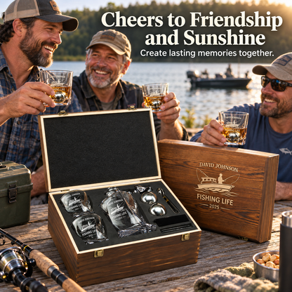 Gift for Fishermen – Twisted Decanter Set with 2 Glasses, 2 Whiskey Balls & Wooden Box – image 09
