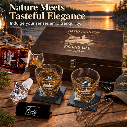 Gift for Fishermen – Twisted Decanter Set with 2 Glasses, 2 Whiskey Balls & Wooden Box – image 14
