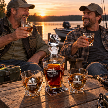 Gift for Fishermen – Twisted Decanter Set with 2 Glasses, 2 Whiskey Balls & Wooden Box – image 15