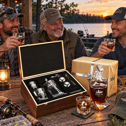 Gift for Fishermen – Twisted Decanter Set with 2 Glasses, 2 Whiskey Balls & Wooden Box – image 17