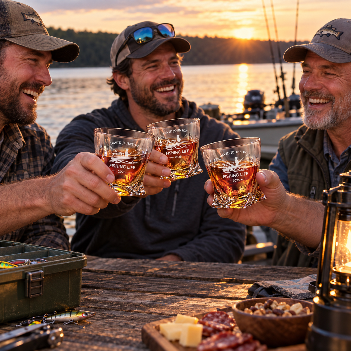 Gift for Fishermen – Twisted Decanter Set with 2 Glasses, 2 Whiskey Balls & Wooden Box product image