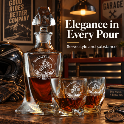 Gift for Car & Motorcycle Enthusiasts – Twisted Decanter Set with 2 Glasses, 2 Whiskey Balls & Wooden Box – image 12