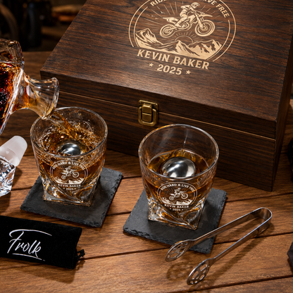 Gift for Car & Motorcycle Enthusiasts – Twisted Decanter Set with 2 Glasses, 2 Whiskey Balls & Wooden Box – image 14