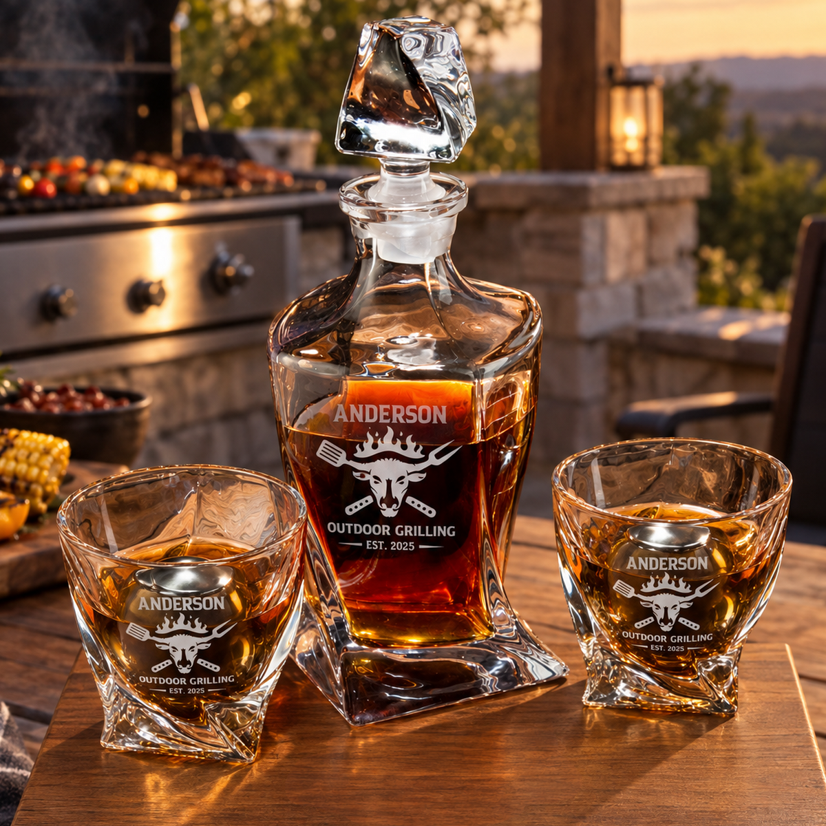 Gift for Grillmasters – Twisted Decanter Set with 2 Glasses, 2 Whiskey Balls & Wooden Box – image 06