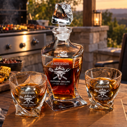 Gift for Grillmasters – Twisted Decanter Set with 2 Glasses, 2 Whiskey Balls & Wooden Box – image 06