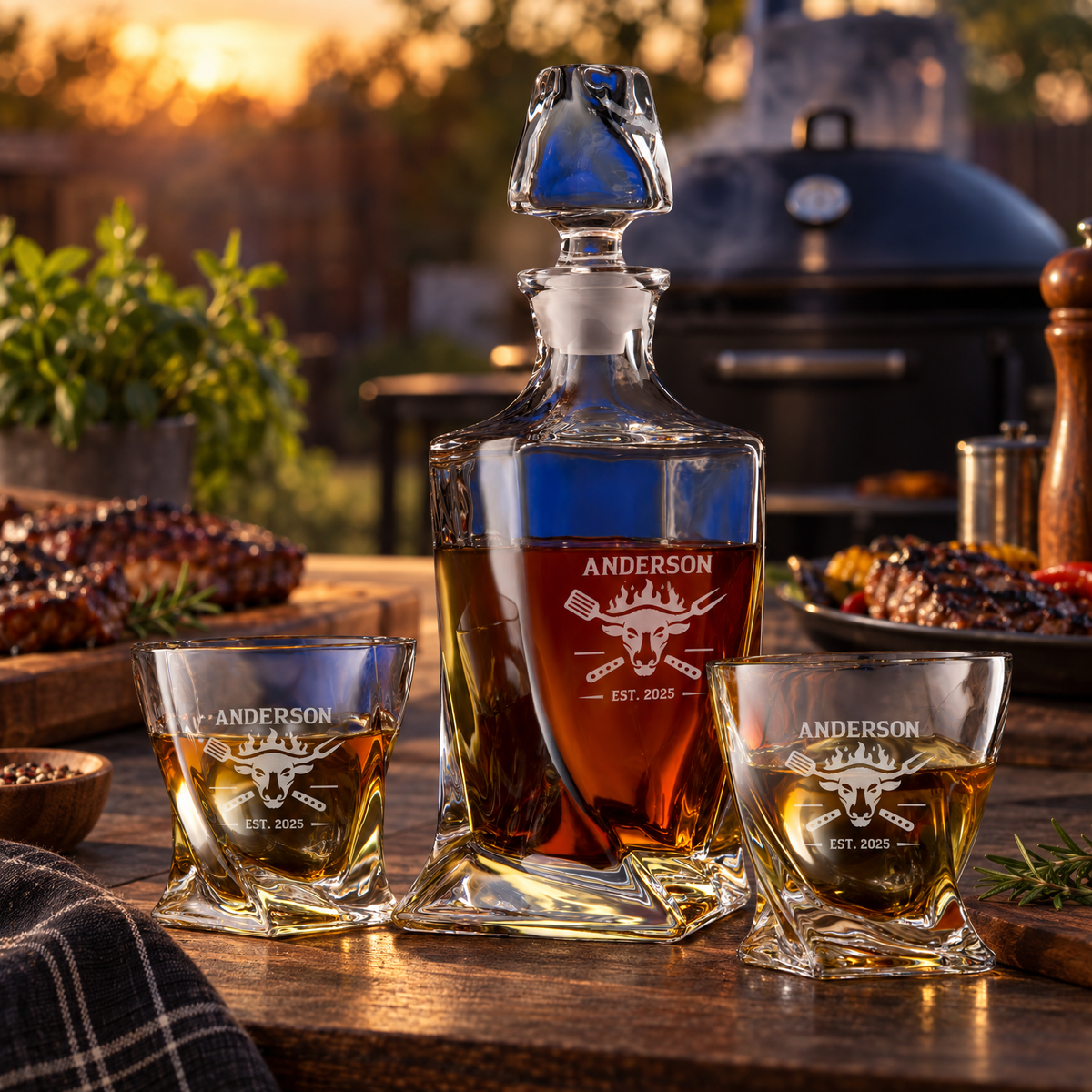 Gift for Grillmasters – Twisted Decanter Set with 2 Glasses, 2 Whiskey Balls & Wooden Box – image 08
