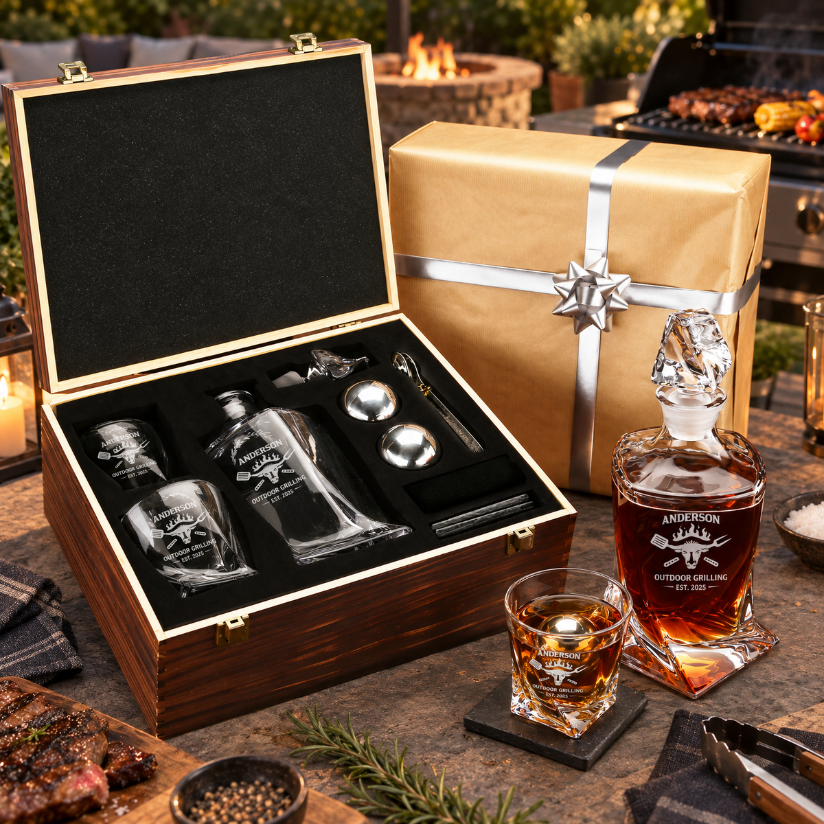 Gift for Grillmasters – Twisted Decanter Set with 2 Glasses, 2 Whiskey Balls & Wooden Box – image 10