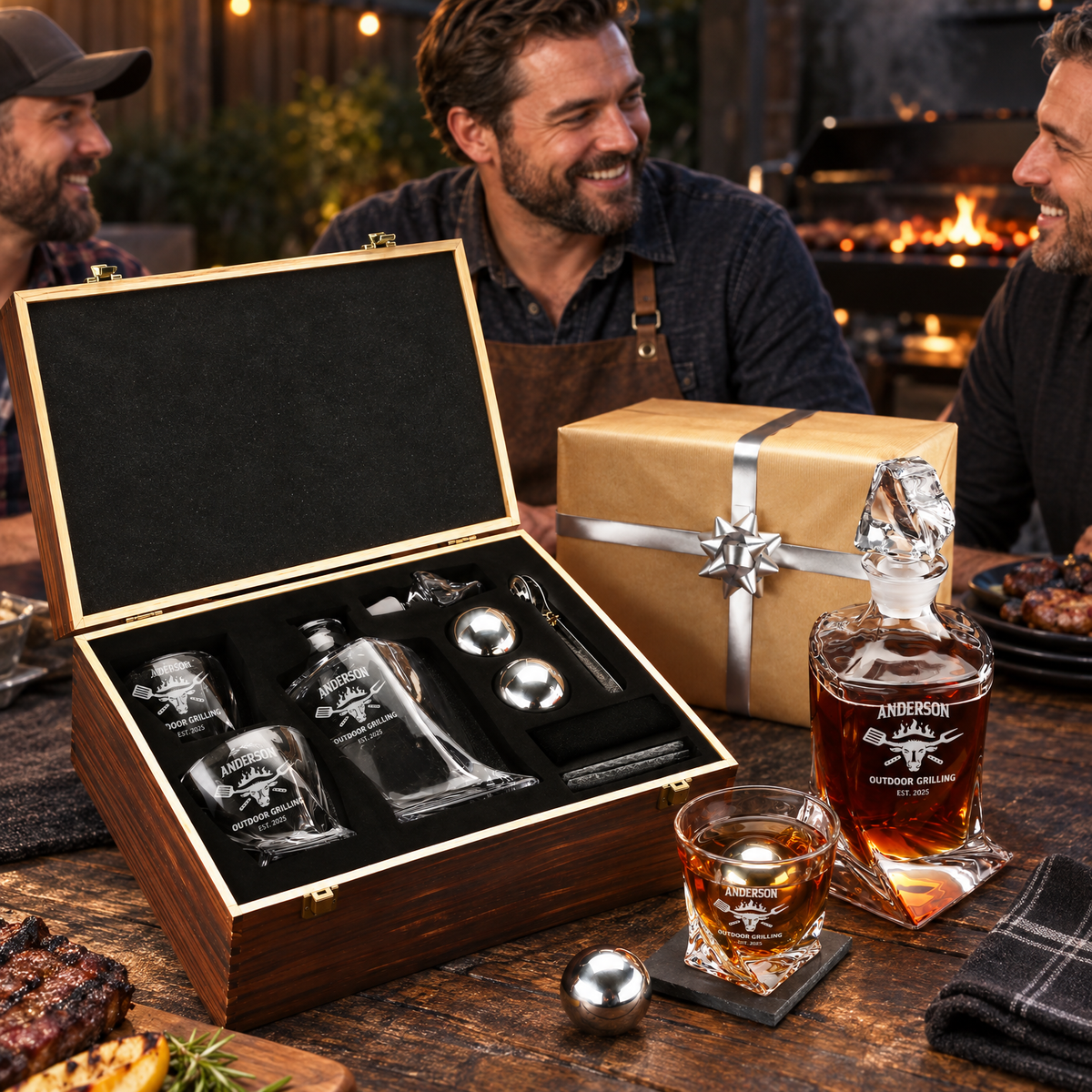 Gift for Grillmasters – Twisted Decanter Set with 2 Glasses, 2 Whiskey Balls & Wooden Box – image 17