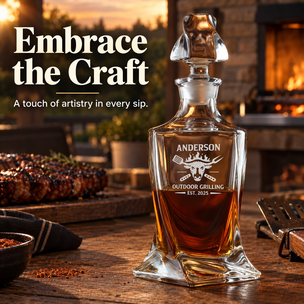 Gift for Grillmasters – Twisted Decanter Set with 2 Glasses, 2 Whiskey Balls & Wooden Box product image
