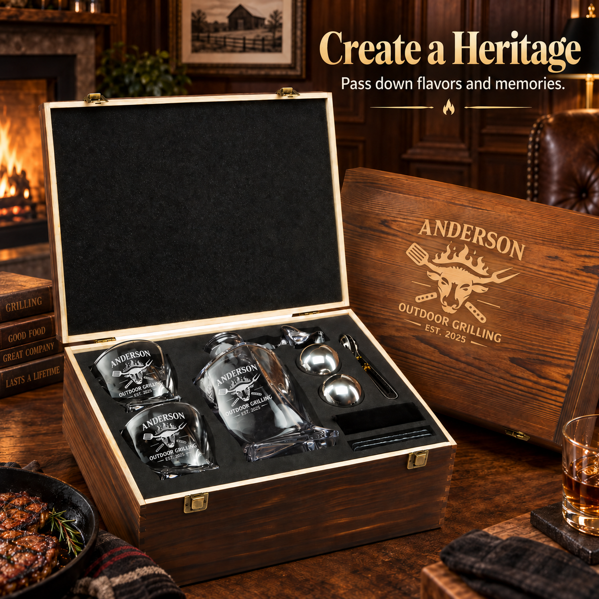 Gift for Grillmasters – Twisted Decanter Set with 2 Glasses, 2 Whiskey Balls & Wooden Box – image 20