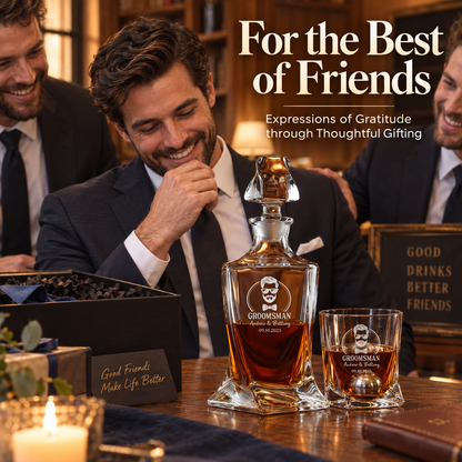 Groomsman Gift – Twisted Decanter Set with 2 Glasses, 2 Whiskey Balls & Wooden Box – image 05