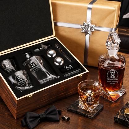Groomsman Gift – Twisted Decanter Set with 2 Glasses, 2 Whiskey Balls & Wooden Box – image 10