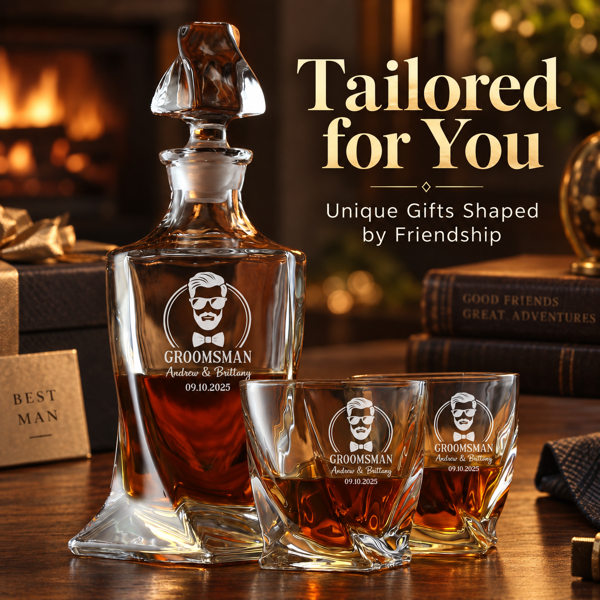 Groomsman Gift – Twisted Decanter Set with 2 Glasses, 2 Whiskey Balls & Wooden Box – image 12