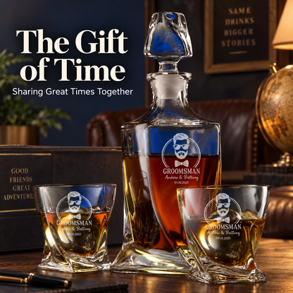 Groomsman Gift – Twisted Decanter Set with 2 Glasses, 2 Whiskey Balls & Wooden Box – image 16