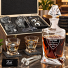 Healthcare Company Gifts – Twisted Decanter Set with 2 Glasses, 2 Whiskey Balls & Wooden Box