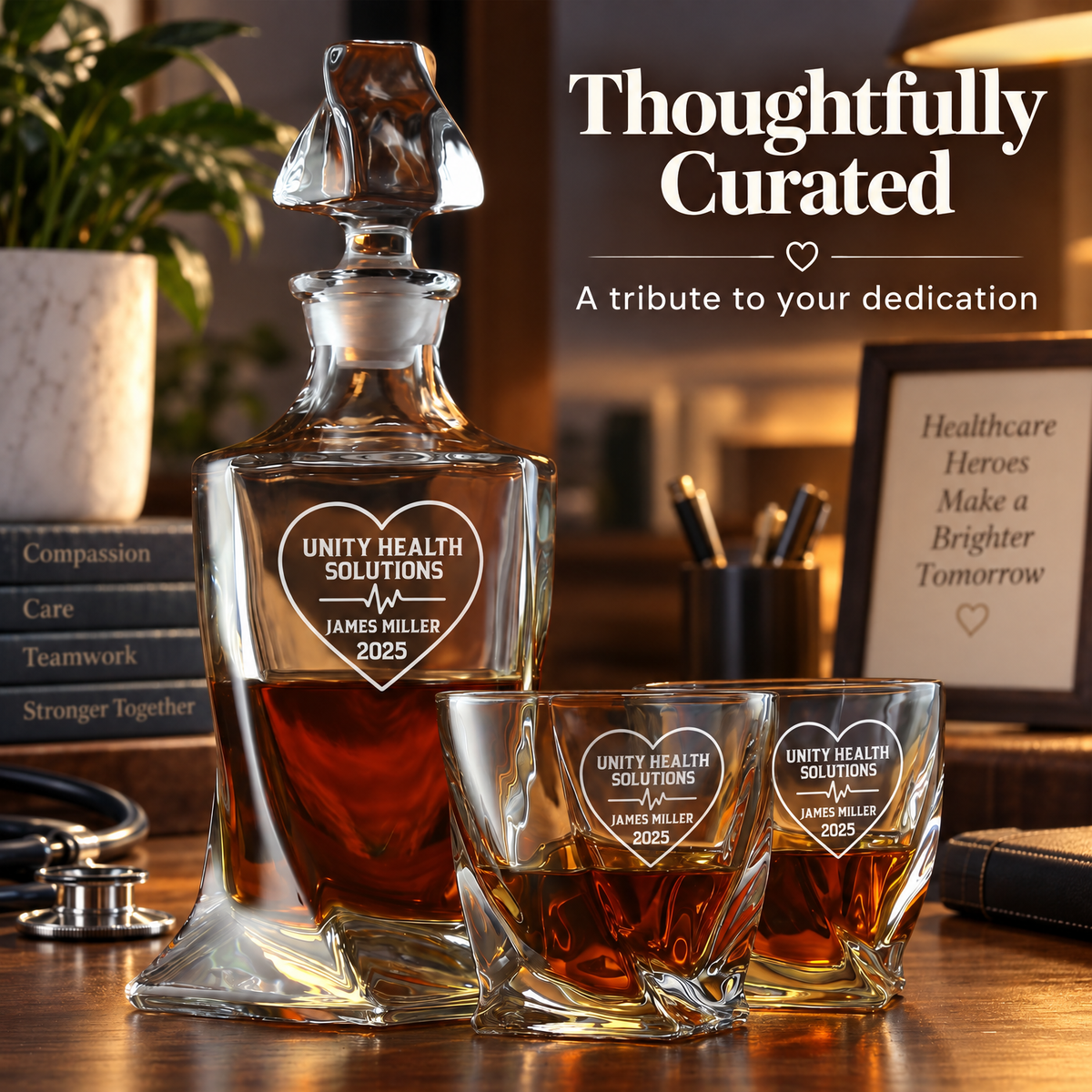 Healthcare Company Gifts – Twisted Decanter Set with 2 Glasses, 2 Whiskey Balls & Wooden Box – image 12