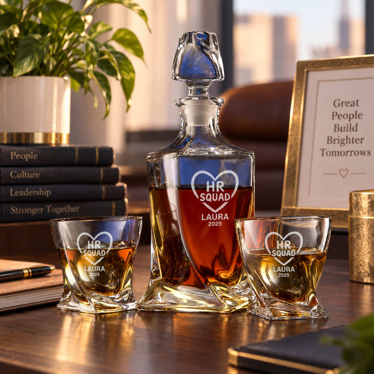 Human Resources Company Gifts – Twisted Decanter Set with 2 Glasses, 2 Whiskey Balls & Wooden Box product image