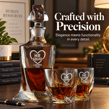 Human Resources Company Gifts – Twisted Decanter Set with 2 Glasses, 2 Whiskey Balls & Wooden Box – image 12