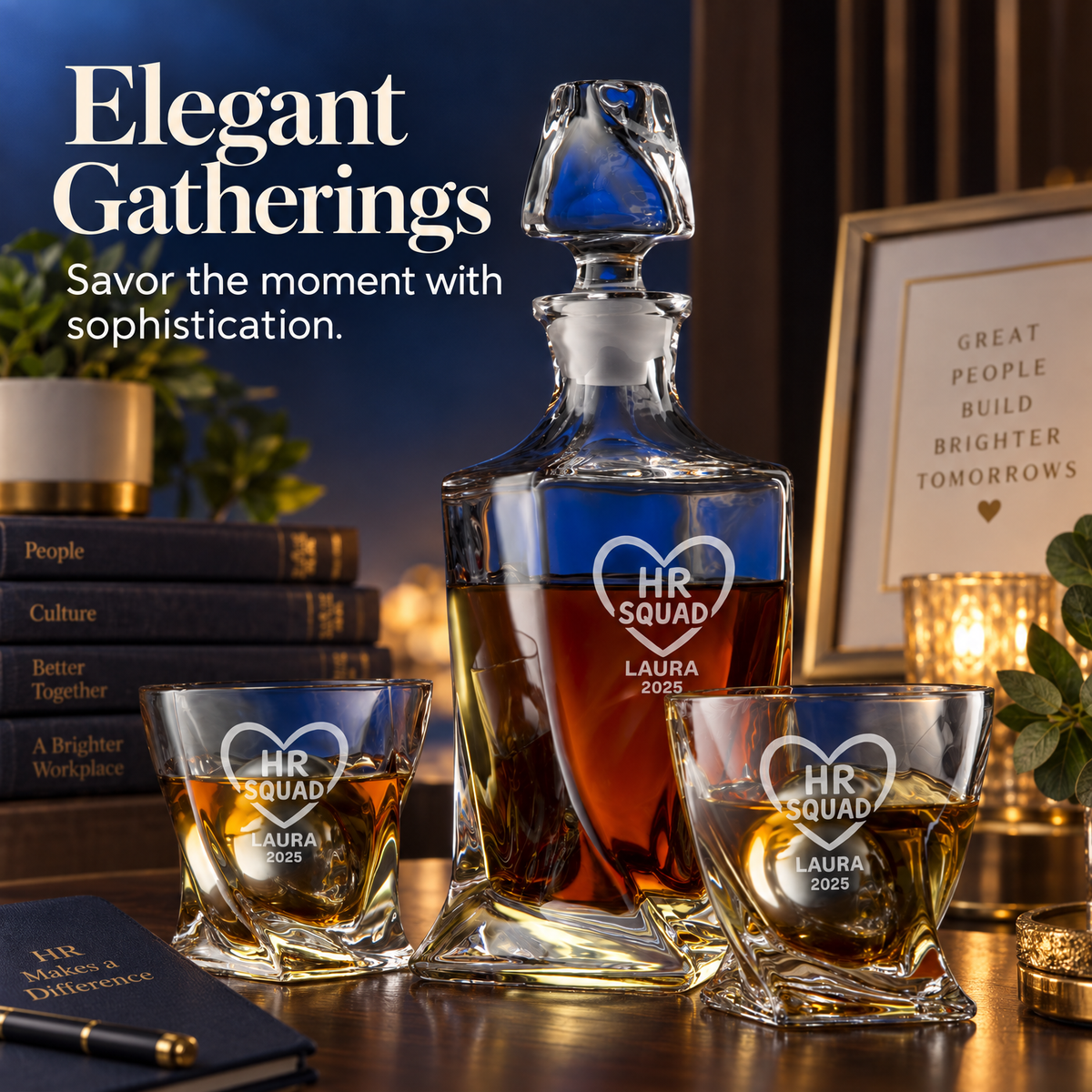 Human Resources Company Gifts – Twisted Decanter Set with 2 Glasses, 2 Whiskey Balls & Wooden Box – image 16
