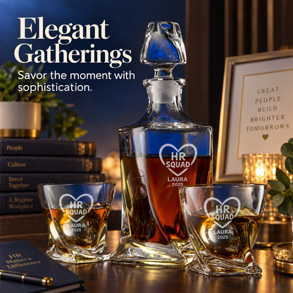 Human Resources Company Gifts – Twisted Decanter Set with 2 Glasses, 2 Whiskey Balls & Wooden Box – image 16