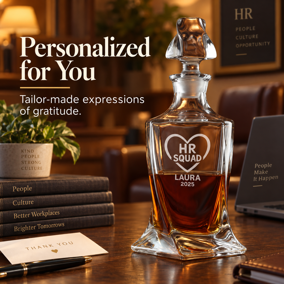 Human Resources Company Gifts – Twisted Decanter Set with 2 Glasses, 2 Whiskey Balls & Wooden Box product image